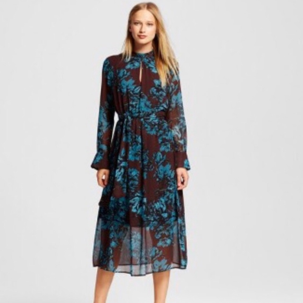 NWT Who What Wear Teal/Brown Midi Dress Size M